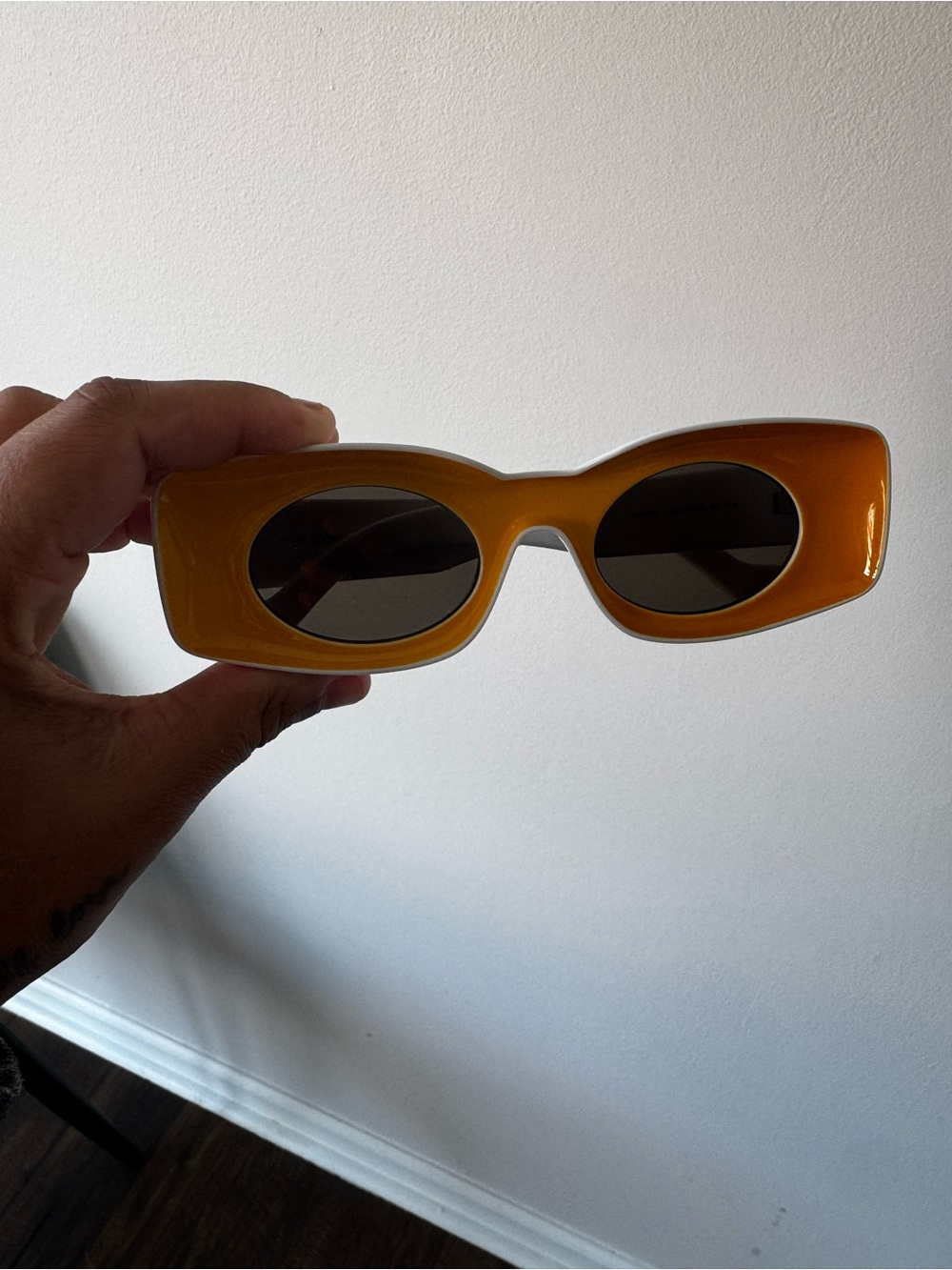Loewe Mustard Yellow Rectangular Sunglasses with Dark Lenses